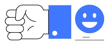 Mutlu yüzlü yumruk, cesaret, anlaşma, işbirliği, pozitiflik, takım çalışması demektir. İletişim, motivasyon, destek, takım çalışması anlaşması için ideal Basit bir iniş sayfası