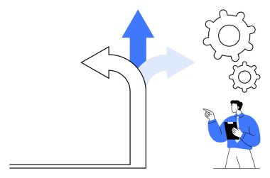 Profesyonel büyüme seçeneklerinin analiz edilmesi ok yönleri seçenekleri ve gelişmeyi gösterir. Planlama, karar verme, strateji, liderlik, motivasyon, yenilik, takım çalışması için ideal. Düz basit