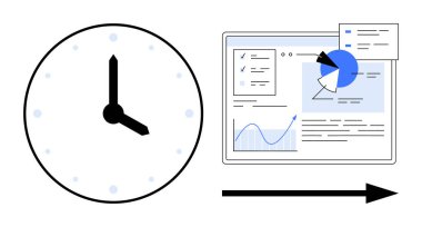 Çalışma alanına bakan saat ekranda grafikler, grafikler ve veriler var. Üretim, planlama, proje yönetimi, verimlilik, analitik, iş akışı sade iniş sayfası için ideal