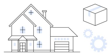 Garaj, paket kutusu ve lojistik, otomasyon, e-ticaret, ev teslimatı, nakliyat, teknoloji ve yenilikleri temsil eden varoş evleri. Verimlilik ilerlemesi kavramları için ideal
