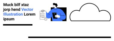 Bulut simgesine bitişik bir tablet kullanarak kontrol listesini gözden geçiren adam. Görevler, bulut hesaplama, organizasyon, dijital araçlar, teknoloji, iş çözümleri için ideal, basit iniş sayfası