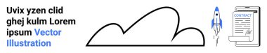 Bir bulutun taslağı, roketin fırlatılışı ve kontrat panosu. Teknoloji, yenilik, girişimler, strateji, bulut hizmetleri, dijital dönüşüm için ideal basit iniş sayfası