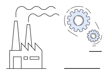 Bacalı fabrika yapısı duman ve birbirine bağlı makine dişlileri yayıyor. Üretim, üretim, mühendislik, otomasyon, endüstri, yenilik ve tedarik zinciri için ideal. Basit düz