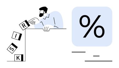Adam RISK 'i yüzde bir oranında sembol yakınına yazarken sabit duruyor, karar verme, finans, risk yönetimi, problem çözme, strateji ve sorumluluğu gösteriyor. Yatırımcılar ve iş dünyası için ideal