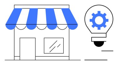 Teçhizat dolu bir ampulün yanında vites önü ticari yenilikleri, girişimci büyümeyi, yaratıcılığı ve fikirleri temsil ediyor. Girişimler, perakende, yenilik, planlama ve pazarlama için ideal