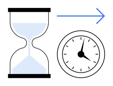 Mavi oklu kum saati zamanı, ilerlemeyi, değişimi, teslim tarihini, geleceği, zamanlamayı, yaşlanmayı simgeliyor. Zaman yönetimi verimlilik planlama büyüme motivasyonu için ideal süre. Basit.
