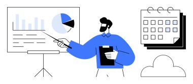 Gösterme aracı, pano, pasta grafiği, takvim ve bulut içeren profesyonel grafikler. İş, planlama, veri analizi, organizasyon eğitim ekip çalışması ve strateji için idealdir. Basit.