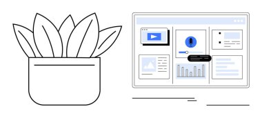 Santral dijital gösterge panelinin yanına yerleştirildi. Grafikler, video içeriği ve bildirimler gösteriliyor. Üretkenlik için ideal, kullanıcı arayüzü, çevre, denge, yaratıcılık analizi basitlik. Modern