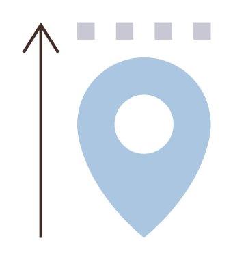 Yukarı doğru ok ve ızgara karelerinin yanında mavi lokasyon iğnesi navigasyon, büyüme ve hedefleri sembolize ediyor. Seyahat, ilerleme, yön, organizasyon stratejisi yeniliği için ideal başarı. Basit düz