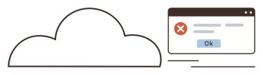 Hata iletisi penceresine uyarı simgesi ve Ok düğmesiyle bağlı bir bulut çizgisi. Bulut hesaplama, hata alarmı, teknoloji, sorun çözme, internet, dijital depolama, basit düz konum