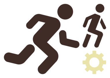 Koşan iki minimalist figür, büyümeyi ve ilerlemeyi sembolize ediyor, bir dişli elementle eşleştirilmiş. Takım çalışması, yenilik, endüstri, hız, başarı geliştirme liderliği için idealdir. Basit düz metafor