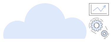 Performans grafiği ve dişli mekaniği olan bulut teknolojiyi, veri optimizasyonunu ve entegrasyon sürecini vurguluyor. Bulut hesaplama, iş stratejisi, analitik, teknoloji ve veri akışı için ideal