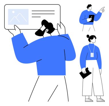 Çeşitli profesyoneller tartışmada, ellerinde belgeler tutarken ve konseptleri bir kurulda sunarken. Takım çalışması, eğitim, liderlik, planlama, işbirliği, yaratıcılık iş iletişimi için ideal