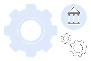 Klasik bir hükümet binasının yanında şanzıman sistemi. Liderlik, yönetim, takım çalışması, işbirliği, politika oluşturma, yapı analizi, basit iniş sayfası için ideal