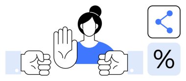 Kadın yumruklaşmayı durdurmak için el kaldırıyor çatışma çözümünü, paylaşımı ve karar vermeyi sembolize ediyor. İşbirliği için ideal, takım çalışması, liderlik, üretkenlik, eşitlik aracı olmak için basit