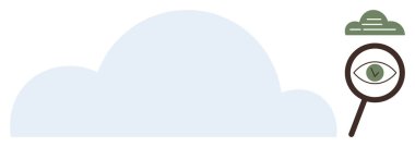 Büyük mavi bulut, işaretli göz ile büyüteç gizlilik üzerine odaklanmış yeşil bulut veriyi sembolize ediyor. Siber güvenlik, depolama, analitik, bulut hesaplama, gizlilik, uyum için ideal