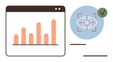 Tarayıcı penceresinin içindeki çubuk çizelgesi işaretli bir göz takip hedefinin yanında. Veri analizi, performans ölçümü, kullanıcı görüşleri, araştırma, izleme, değerlendirmeler, başarı takibi için ideal. A
