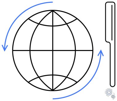 Kavisli okları olan küre, bir anahtarla eşleştirildiğini gösteriyor. Yenilik için ideal, küresel bağlantı, veri güvenliği, dijital dönüşüm, bilgi değişimi, küresel iletişim, basit