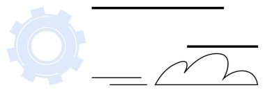 Soldaki soluk mavi dişli, basitleştirilmiş siyah bulut ve yatay çizgiler. Teknoloji, yenilik, işbirliği, bağlantı, bulut hesaplama, verimlilik, verimlilik için ideal