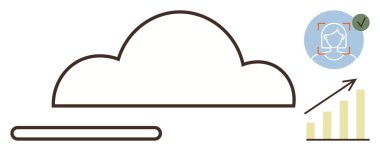 Kullanıcı doğrulama sembollü bulut depolama, büyüme grafiği ve ilerleme çubuğu. Teknoloji, analitik, veri güvenliği, bulut hesaplama, iş büyüme yeniliği ve bilişim çözümleri için idealdir. Basit.