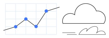 Mavi noktalar ve basit bulut çizgisi ile yukarı doğru eğilimi analiz eden çizgi grafiği. Veri analizi, bulut teknolojisi, ilerleme, ölçüm, büyüme, tahmin, yenilik için ideal. Basit düz metafor