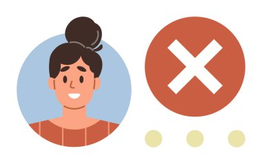 Reddedilmeyi, hatayı ya da geçersiz statüyü temsil eden kırmızı haçlı bir avatar. Geri bildirim, tanımlama, uyarı, inkar, sistem hatası, onay süreci için ideal