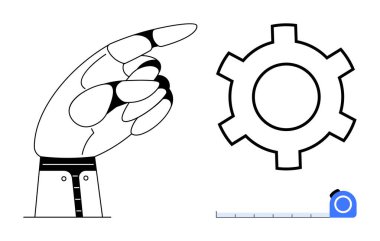 Robot el gösterimi, yeniliği temsil eden bir vites ve doğruluğu gösteren bir mezura. Teknoloji, mühendislik, robot bilimi, yapay zeka, kesinlik, yenilik ve basit bir iniş sayfası için ideal