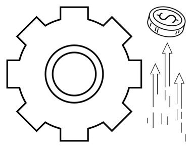 Dişliler para ve oklarla para büyümesini sembolize ediyor. Finans, kâr, yatırım, ekonomi, optimizasyon, başarı ve yönetim için ideal. Basit bir düz metafor.