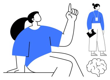 İki soyut figür profesyonelce birbirine bağlanıyor, biri yukarıya bakıyor ve biri de elinde bir dosya tutuyor. Beyin nesnesi yaratıcılık, işbirliği, yenilik, sorun çözme, eğitim ve takım çalışmasını sembolize eder