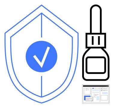 Güvenliği simgeleyen işaretli kalkanlar, güvenlik kavramlarını korumak için yapışkan damlalar, dijital arayüz elementleri. Güvenlik, güven, kalite, güvence, koruma için idealdir.