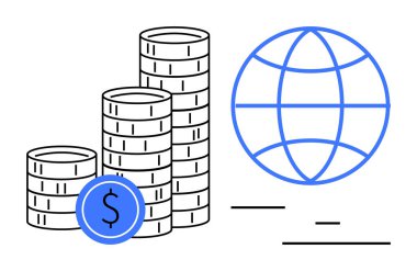 Küresel ticaret, finansal büyüme ve küresel ekonomiyi sembolize eden bir dolar işaretli bozuk paralar. Ekonomi, iş planlaması, ticaret, yatırım, tasarruf için ideal