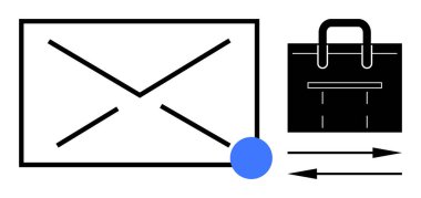 Bir bildirim noktası, bir evrak çantası ve iki karşıt ok e-posta alışverişini, iş akışını, takım çalışmasını, organizasyonu, koordinasyonu, uzaktan çalışmayı ve üretkenliği simgeliyor. İdeal