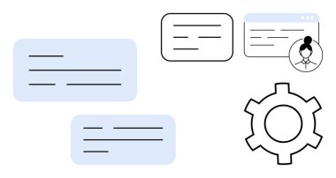 Sohbet baloncukları, tarayıcı penceresindeki kullanıcı profili ve dişli simgesi iletişimi, kullanıcı arayüzünü, ayarları, işbirliği, bağlantı, özelleştirme ve etkileşimi temsil eder. Uygulama için ideal