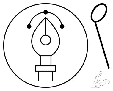 Çemberin içinde ayarlanabilir noktalar ve eğriler, büyüteç ve yaprak elementleri olan kalem aracı. Yaratıcılık, tasarım, teknoloji, kesinlik, yenilikçi eğitim markalaşması için idealdir. Basit düz