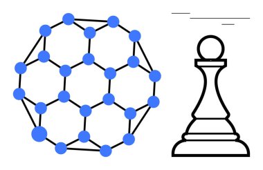 Bir satranç piyonunun yanındaki birbirine bağlı düğümlerin geometrik ağı strateji ve karar vermeyi sembolize ediyor. Teknoloji, liderlik, planlama, yenilik, bağlantı, takım çalışması için ideal.