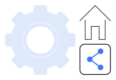 Dişliler, ev çizgileri ve minimal çizgilerle birbirine bağlı düğüm tasarımı. Teknoloji, işbirliği, yenilik, otomasyon, bağlantı, altyapı basit iniş sayfası için ideal