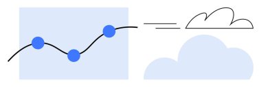 Veri noktalarıyla soyut bulutlara bağlanan çizgi grafiği. Teknoloji, analitik, veri paylaşımı, bulut depolama, gelecek eğilimleri, iş stratejisi, basit düz metafor için ideal