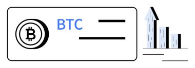 Bitcoin logosu dikdörtgenin içinde, yukarı doğru bir okla birlikte büyümeyi sembolize eden bir çubuk çizelgesinin yanında. Kripto para birimi, finans, yatırım, blok zinciri, ticaret, fintech, basit iniş sayfası için ideal
