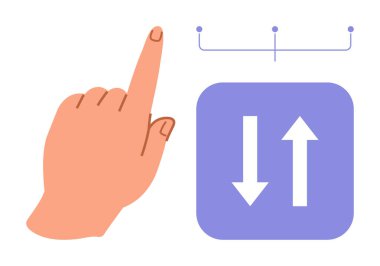 Eller yukarı ve aşağı ok ile arayüz öğesine doğru, yön bulma, girdi seçimi veya geçiş seçeneklerini temsil eder. Uygulamalar, UX, teknoloji, kullanıcı eğitimi, talimatlar için ideal