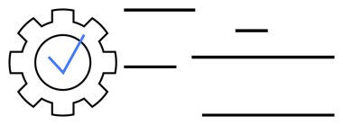 Mavi işaretli vites simgesi ve optimizasyonu, sistem otomasyonunu ve ilerlemeyi temsil eden soyut çizgiler. Teknoloji, üretkenlik, işlemler, yenilik, süreç iyileştirmesi için ideal