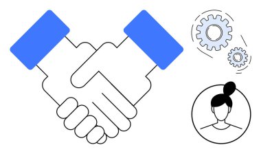 İki el anlaşmayı sembolize eder, dişliler takım çalışmasını işaret eder, ve bir kadın figürü çeşitlilik ve kapsamı ifade eder. Ortaklık, takım çalışması, ağ oluşturma, eşitlik, ticaret, üretkenlik için ideal