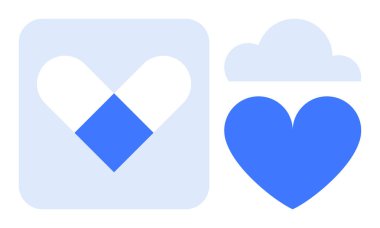 Soyut kalp, yumuşak bulut motifiyle eşleştirilmiş mavi ve beyaz şeklinde şekillenir. Sağlık, sevgi, refah, bulut hesaplama, hayırseverlik, dijital uygulamalar ve basit iniş sayfası için ideal