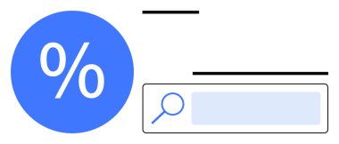 Minimalist bir arama çubuğu ve büyüteç yanında büyük bir yüzde işareti. Finans, veri analizi, istatistik, araştırma, pazarlama, eğitim, kavramsal tasarım, basit iniş sayfası için ideal