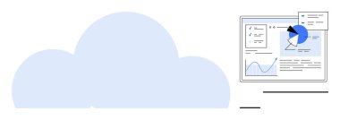 Analitik gösterge panelinin yanında turta grafiği, çizgi grafiği ve rapor var. Bulut hizmetleri, veri analizi, gerçek zamanlı içgörü, dijital dönüşüm, teknoloji, iş çözümleri için ideal