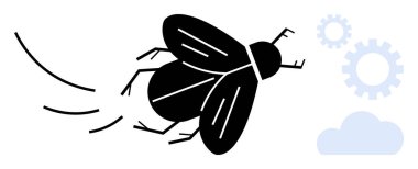 Soyut vitesler ve bulutlar da dahil olmak üzere minimalist arka plana karşı dinamik hareket çizgilerine sahip kara sinek. Yenilik, doğa, üretkenlik, çevre, ekoloji, yaratıcılık, biyomühendislik için ideal