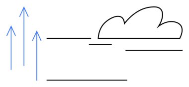 Mavi yukarı doğru uzanan oklar basit bir bulut anahatına ve yatay çizgilere sahip. İlerleme, büyüme, başarı, yenilik, hedef belirleme ve ileri görüşlü bir vizyonu işaret ediyor. Basit için ideal