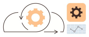İçinde kavisli oklar, analiz şeması, veri akışı simgesi olan bulutlar. Otomasyon için ideal, bulut hesaplama, iş akışı yönetimi, analitik, dijital dönüşüm, yenilik basit düz