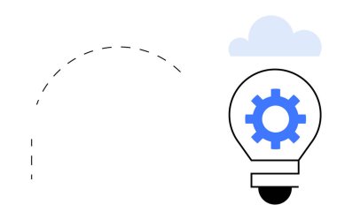 İçinde mavi dişli bir ampul, noktalı yörünge çizgisi ve bulut sembolü olan bir ampul. Teknolojik yenilik, yaratıcılık, problem çözme, beyin fırtınası, üretkenlik, bulut teknolojisi için idealdir.