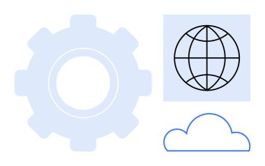 Vites, küre ve bulut şekli teknolojiyi, küresel bağlantıyı, bulut hesaplamasını ve yeniliği sembolize eder. IT, yazılım küreselleşme otomasyon ağı ve sürdürülebilir çözümler için idealdir. Basit.