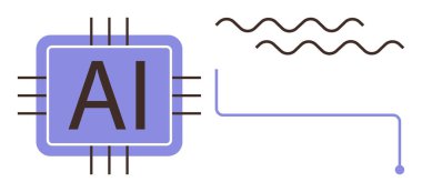 Yapay zeka çipi ve soyut dalga çizgileri bir devre elemanı ile veri akışını ve sinirsel bağlantıları temsil ediyor. Yapay zeka, teknoloji, yenilik, makine öğrenimi, bilgisayar, otomasyon, bağlantı için ideal